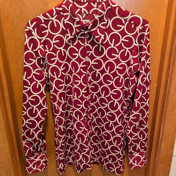 Vintage Givenchy Burgundy Logo Shirt 70s Disco Pointed Collar: Movie Appearance - Picture 1 of 8